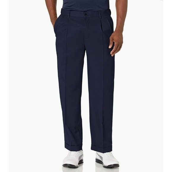 PGA TOUR Men's Double Pleated Expandable Waistband Golf Pant Black Iris 34X34 - Picture 1 of 5